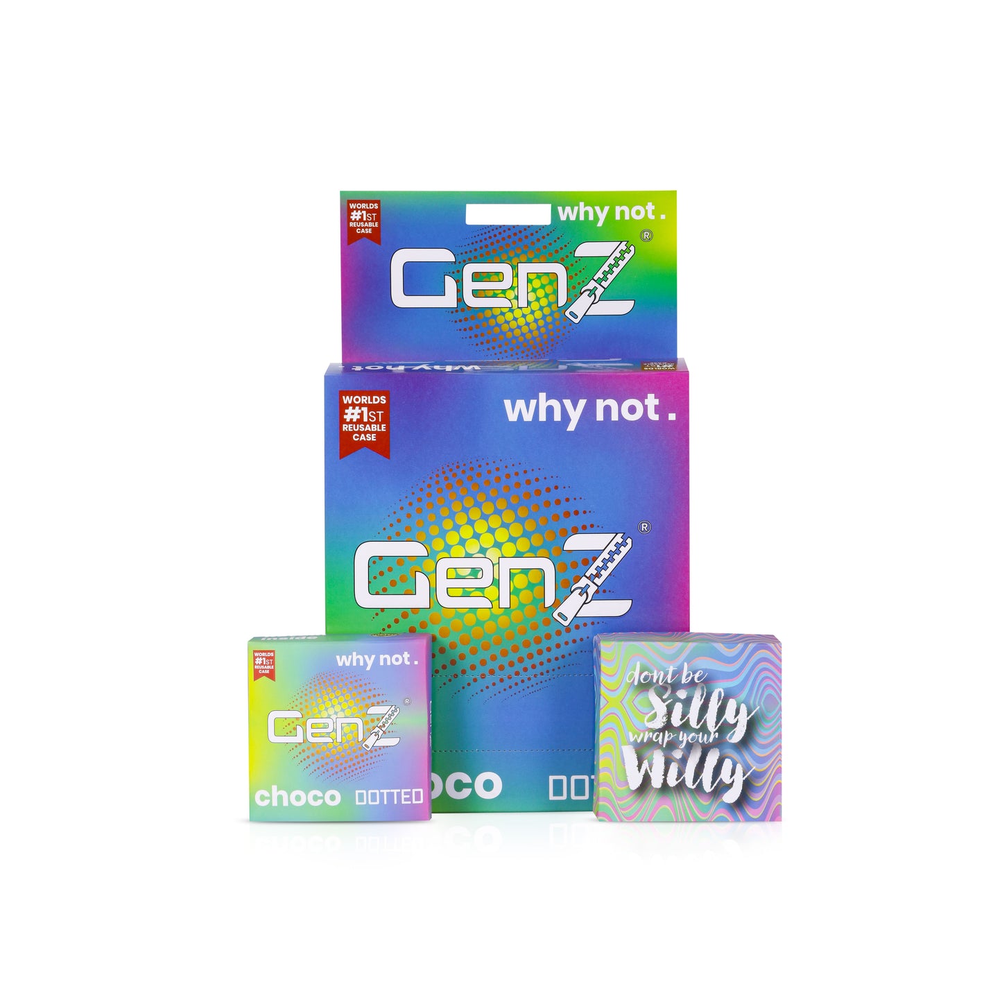 GenZ 3 in 1 Condoms - Ribbed, Contour & Dotted | With Easy Disposal Pouches | Pack of 4