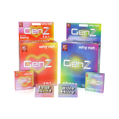 GenZ 3 in 1 Condoms - Ribbed, Contour & Dotted | With Easy Disposal Pouches | Pack of 4